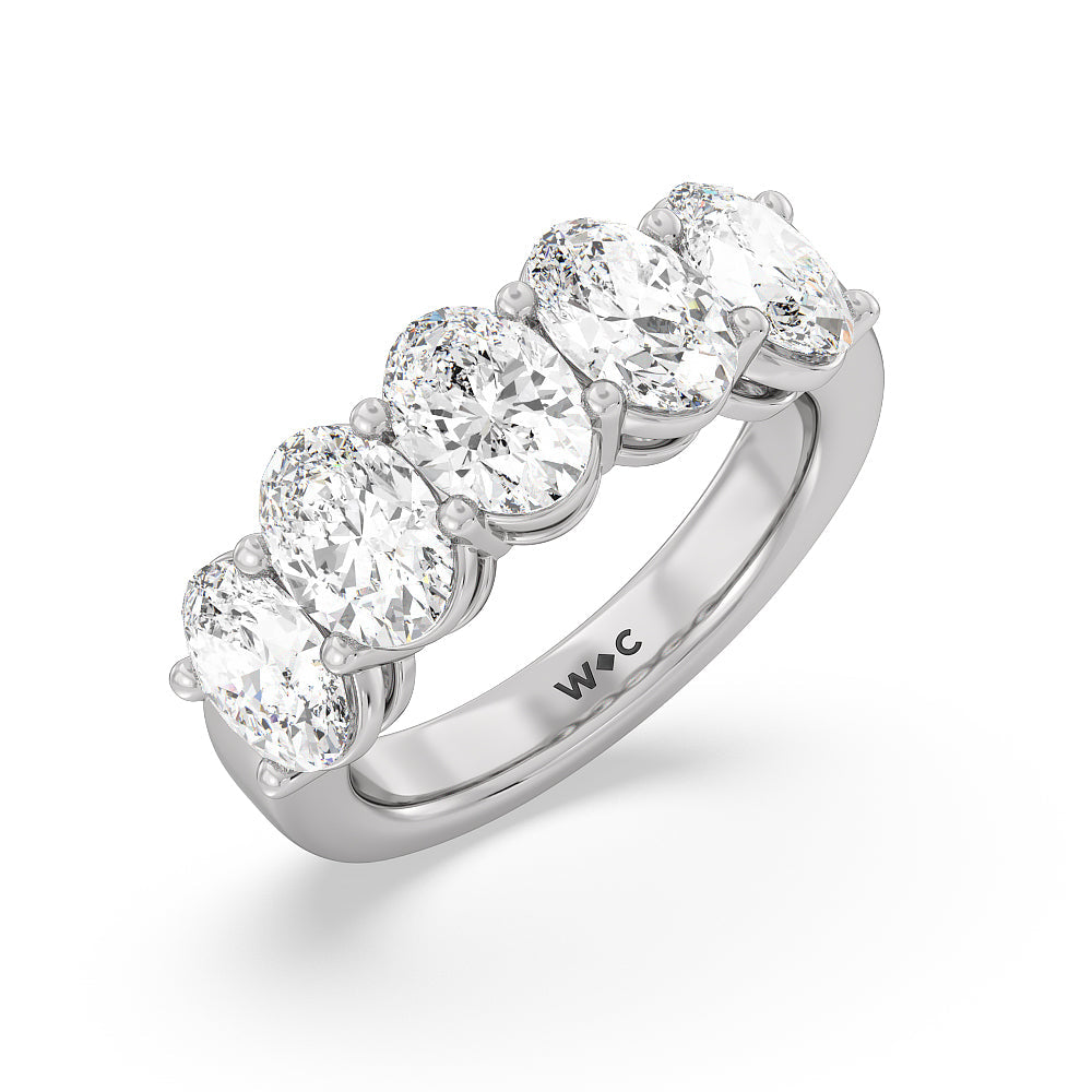 Five Stone Oval Diamond Anniversary Ring (F/G SI+) with Platinum / Natural / 4 Cut Diamond in 14KT Platinum / Natural / 4 view 4
