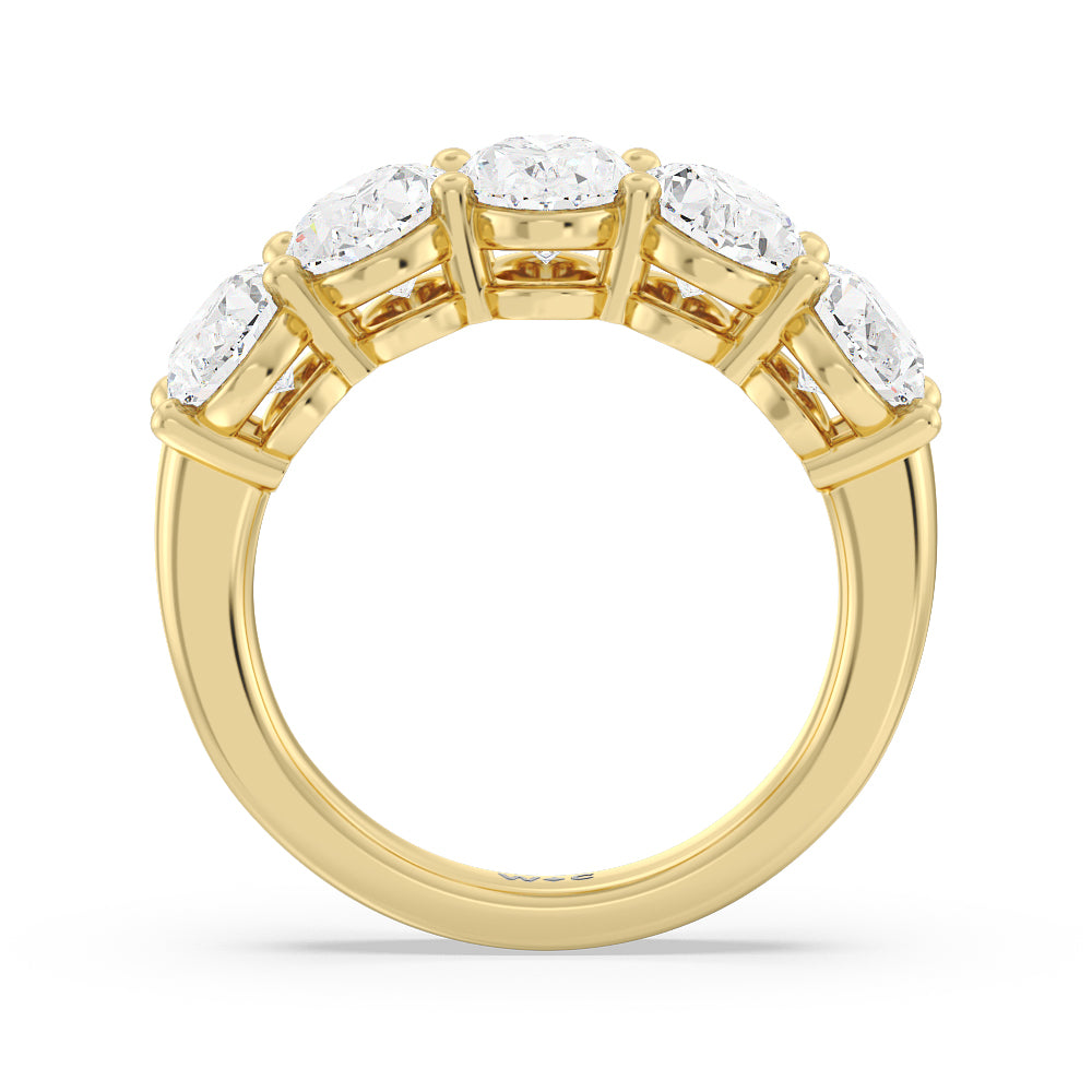 Five Stone Oval Diamond Anniversary Ring (F/G SI+) with 18KT Yellow Gold / Natural / 4 Cut Diamond in 14KT Yellow Gold / Natural / 4 view 3
