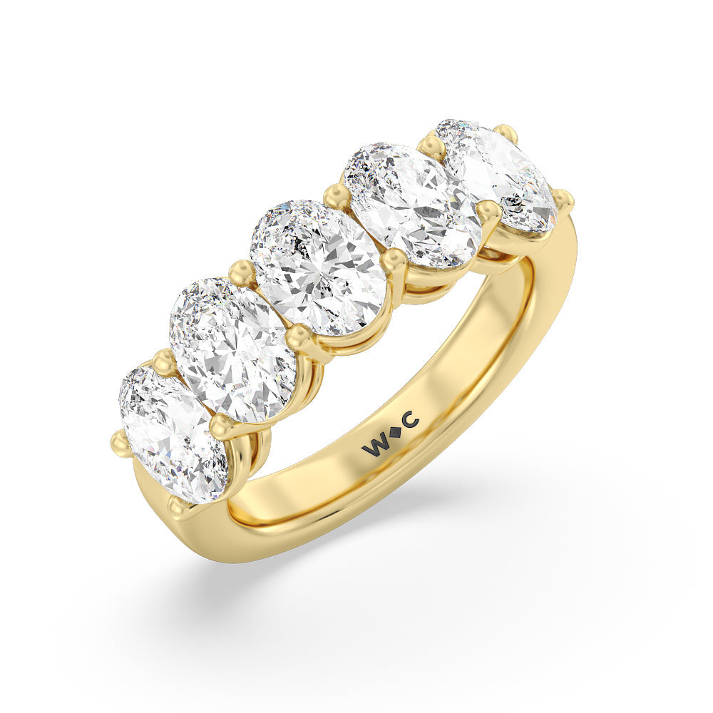 Five Stone Oval Diamond Anniversary Ring (F/G SI+) with 18KT Yellow Gold / Natural / 4 Cut Diamond in 14KT Yellow Gold / Natural / 4 view 4
