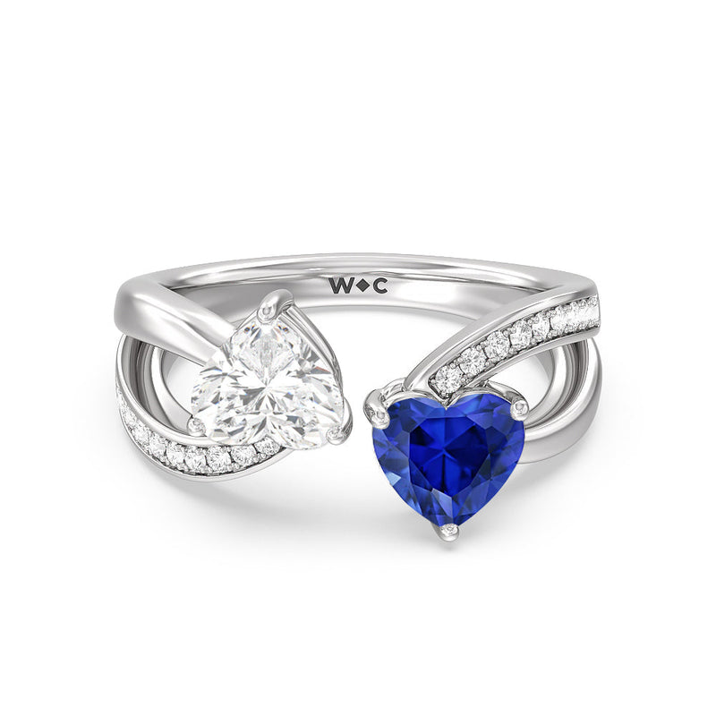 Toi et Moi Created Sapphire & Lab Diamond Heart Engagement Ring