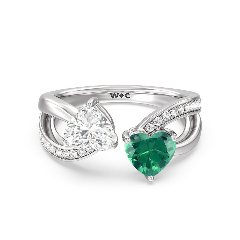Toi et Moi Created Emerald & Lab Diamond Heart Engagement Ring