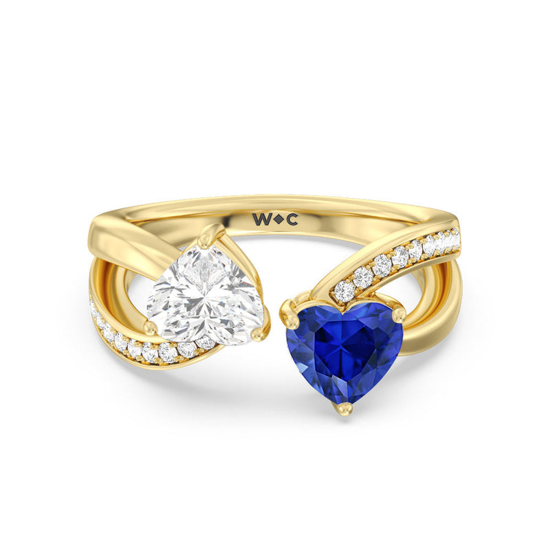 Toi et Moi Created Sapphire & Lab Diamond Heart Engagement Ring