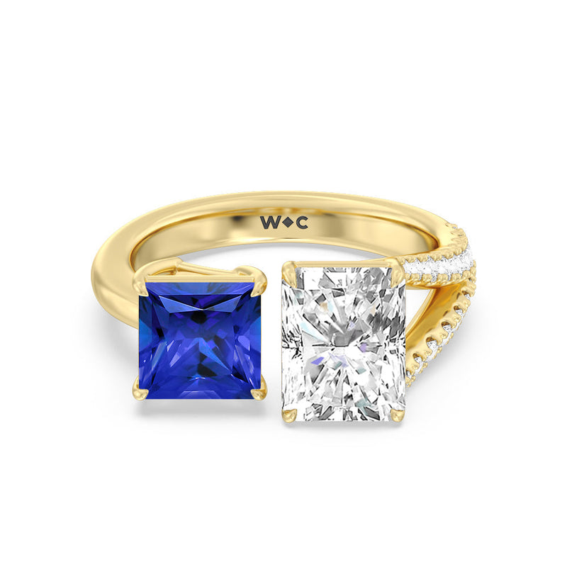 Toi et Moi Created Sapphire Princess and Radiant Lab Diamond Split Shank Engagement Ring