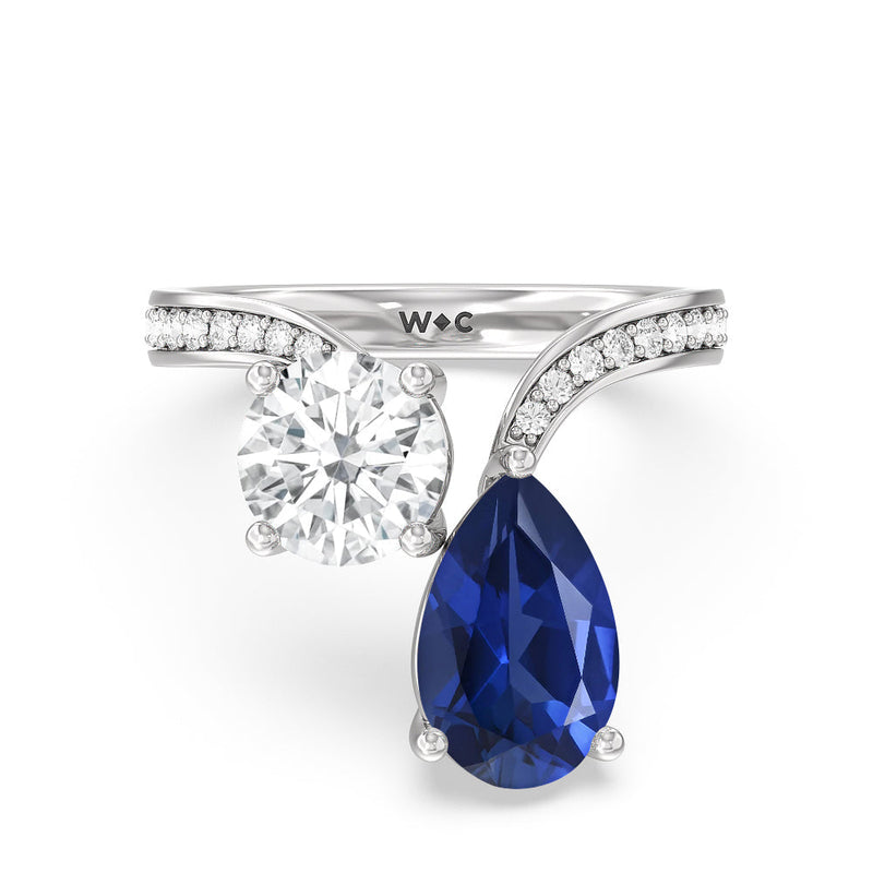Toi et Moi Created Sapphire pear and round Diamond Engagement Ring