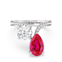 Toi et Moi Created Ruby Pear and Round Diamond Engagement Ring