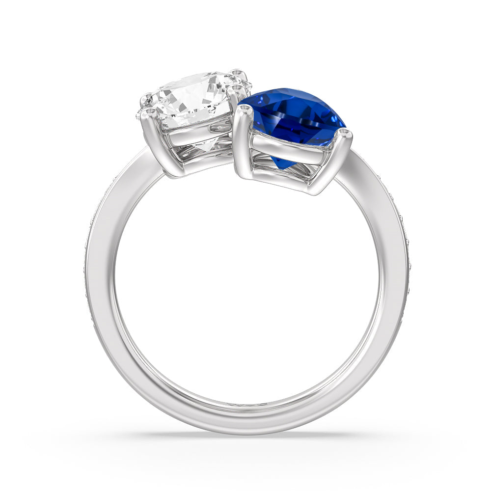 Toi et Moi Created Sapphire pear and round Diamond Engagement Ring with 14KT White Gold Cut Diamond in 14KT White Gold view 3
