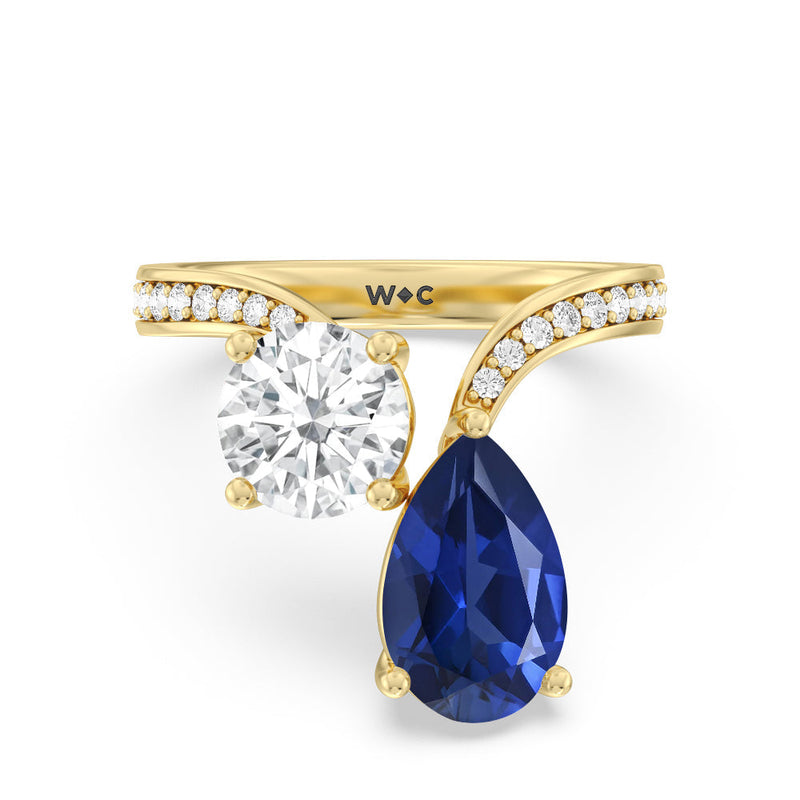 Toi et Moi Created Sapphire pear and round Diamond Engagement Ring
