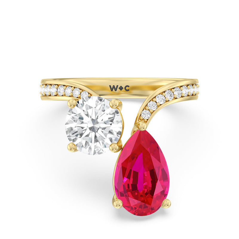 Toi et Moi Created Ruby pear and round Diamond Engagement Ring