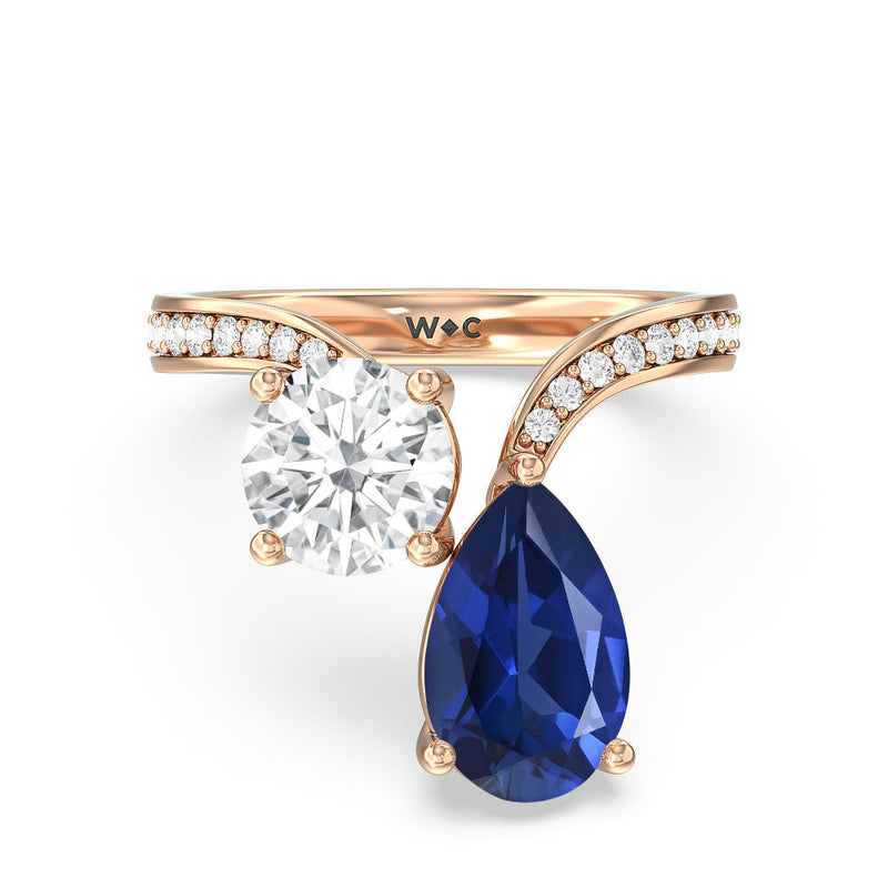 Toi et Moi Created Sapphire pear and round Diamond Engagement Ring