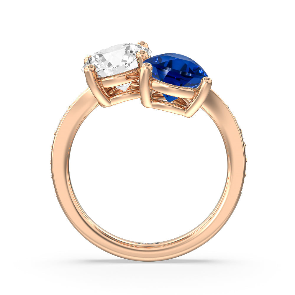 Toi et Moi Created Sapphire pear and round Diamond Engagement Ring with 14KT Rose Gold Cut Diamond in 14KT Rose Gold view 3
