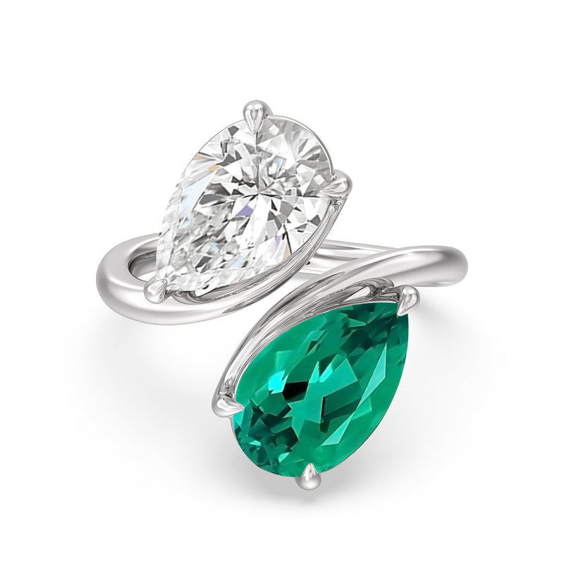 Toi et Moi Created Emerald and Lab Diamond Bypass Engagement Ring
