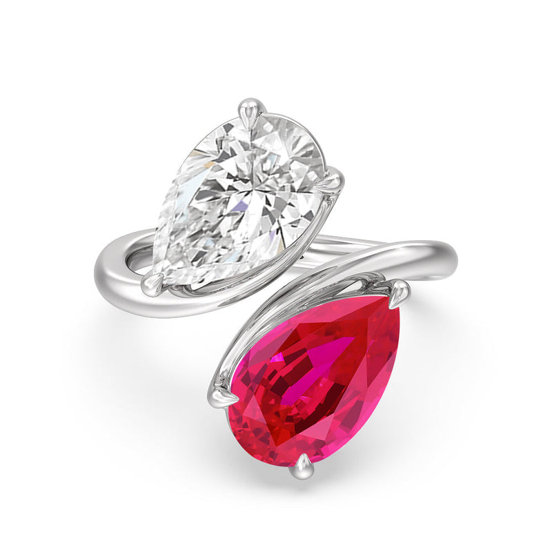 Toi et Moi Created Ruby and Lab Diamond Bypass Engagement Ring