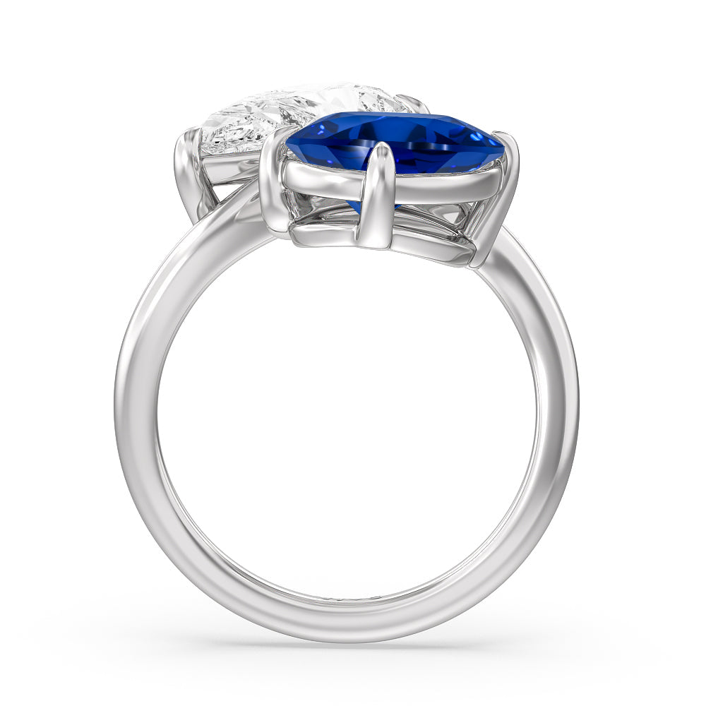 Toi et Moi Created Sapphire and Lab Diamond Bypass Engagement Ring with 14KT White Gold Cut Diamond in 14KT White Gold view 3
