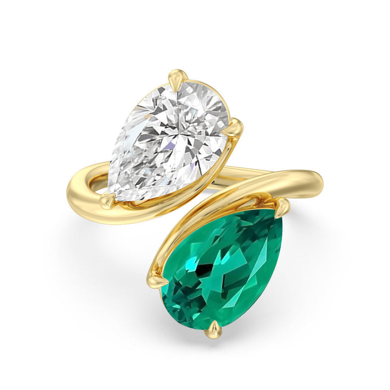 Toi et Moi Created Emerald and Lab Diamond Bypass Engagement Ring