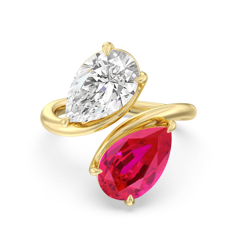 Toi et Moi Created Ruby and Lab Diamond Bypass Engagement Ring