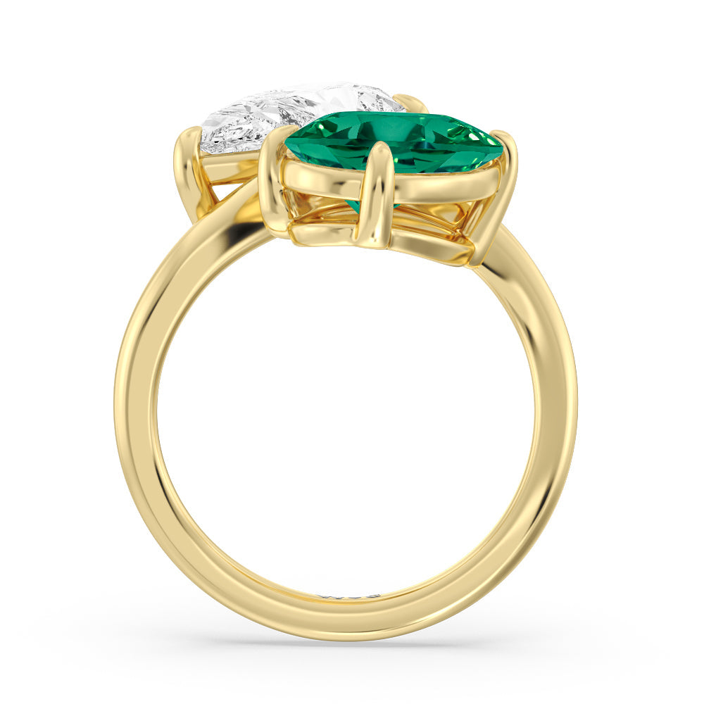 Toi et Moi Created Emerald and Lab Diamond Bypass Engagement Ring with 14KT Yellow Gold Cut Diamond in 14KT Yellow Gold view 3
