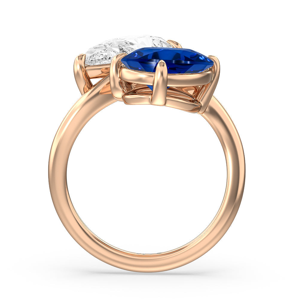 Toi et Moi Created Sapphire and Lab Diamond Bypass Engagement Ring with 14KT Rose Gold Cut Diamond in 14KT Rose Gold view 3
