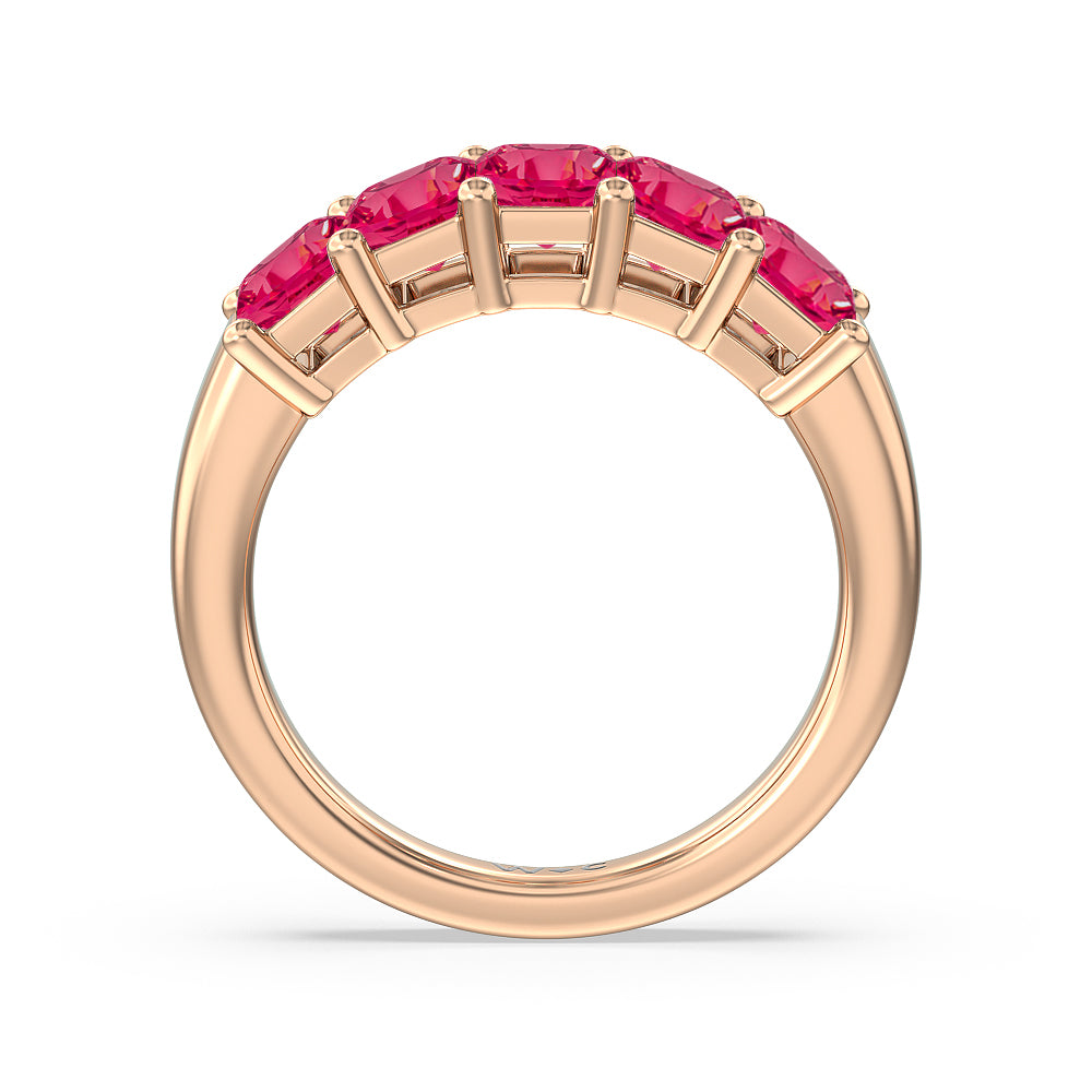Five Stone Created Ruby Emerald Cut Anniversary Ring with 14KT Rose Gold Cut Diamond in 14KT Rose Gold view 3
