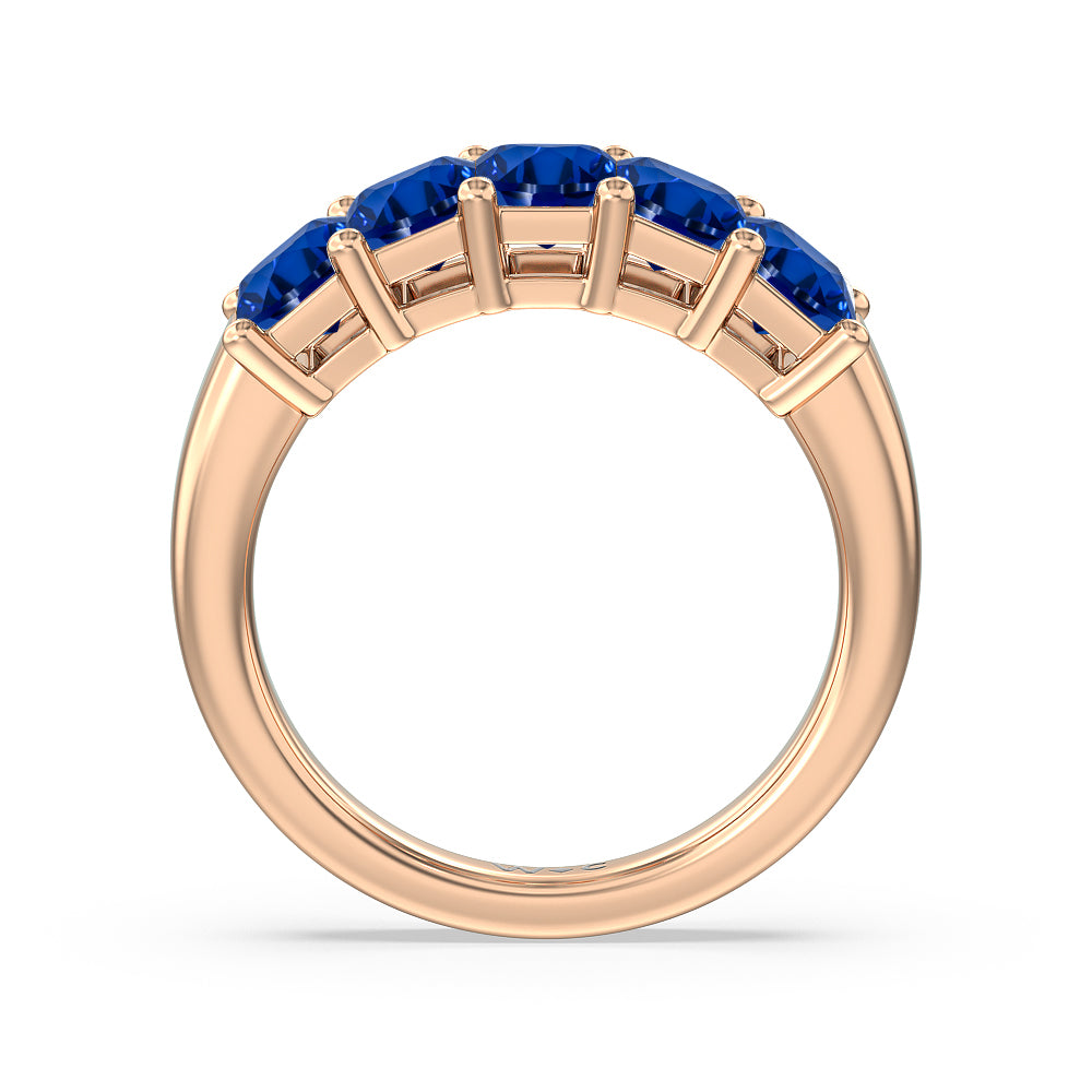 Five Stone Created Sapphire Emerald Cut Anniversary Ring with 14KT Rose Gold Cut Diamond in 14KT Rose Gold view 3
