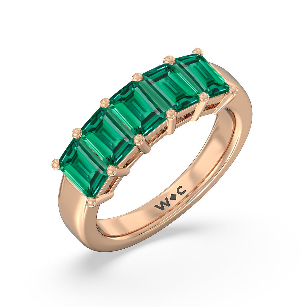 Five Stone Created Emerald Anniversary Ring with 14KT Rose Gold Cut Diamond in 14KT Rose Gold view 2
