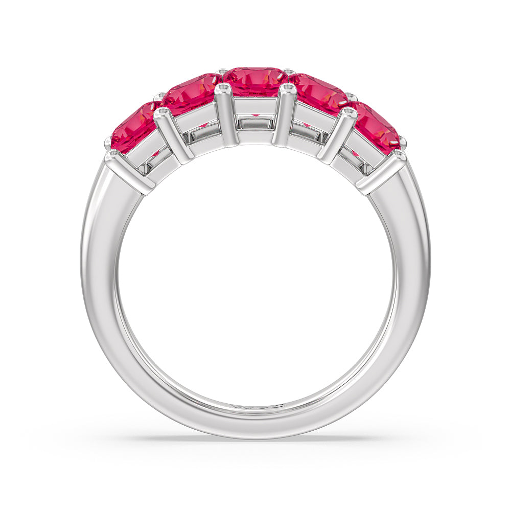 Five Stone Created Ruby Emerald Cut Anniversary Ring with 14KT White Gold Cut Diamond in 14KT White Gold view 3
