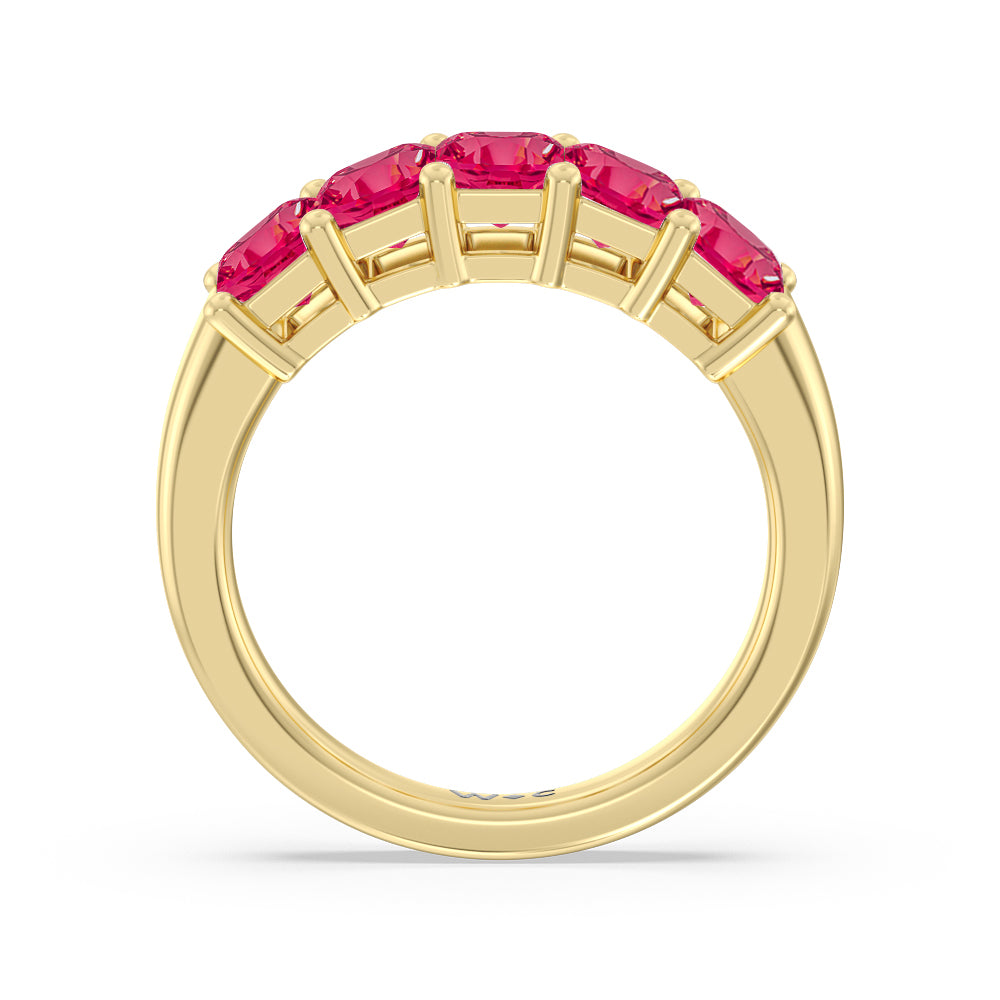 Five Stone Created Ruby Emerald Cut Anniversary Ring with 14KT Yellow Gold Cut Diamond in 14KT Yellow Gold view 3
