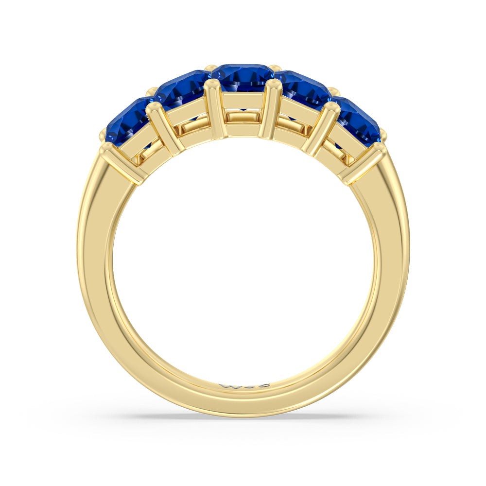 Five Stone Created Sapphire Emerald Cut Anniversary Ring with 14KT Yellow Gold Cut Diamond in 14KT Yellow Gold view 3

