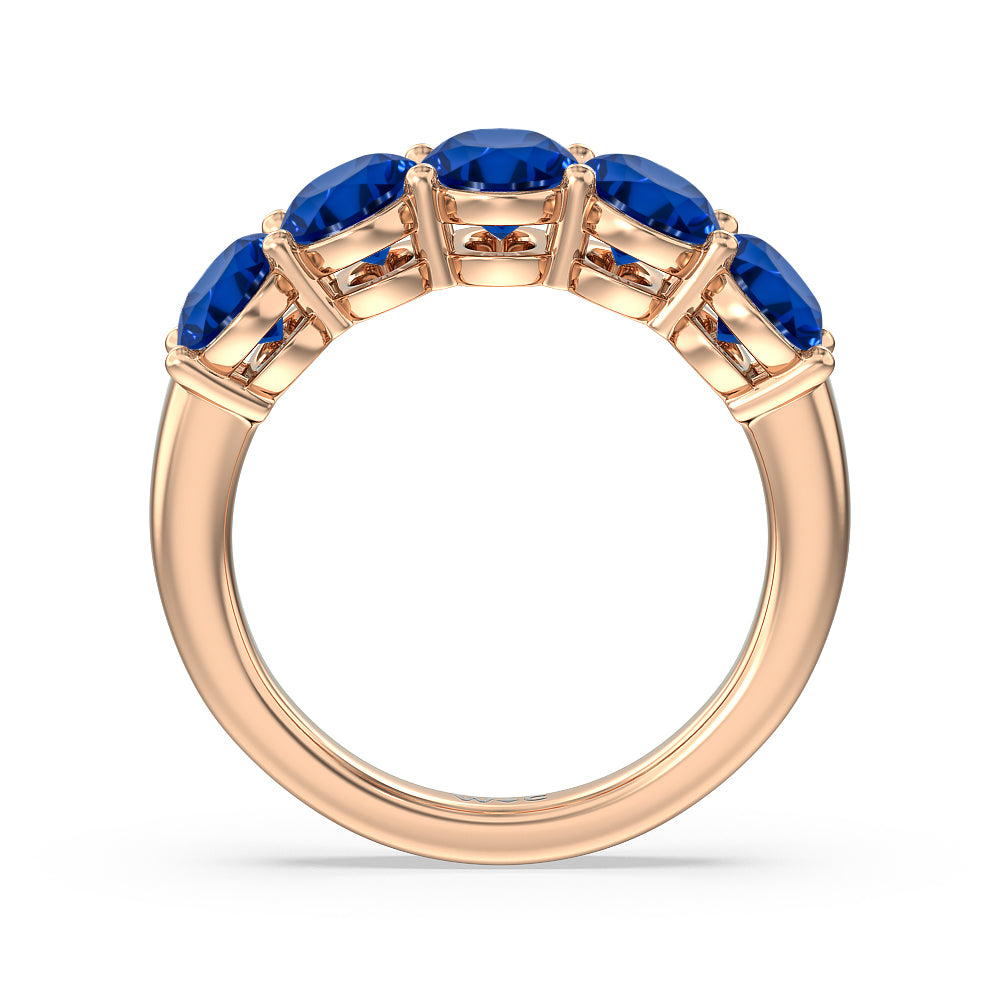 Five Stone Created Sapphire Oval Anniversary Ring with 14KT Rose Gold Cut Diamond in 14KT Rose Gold view 3
