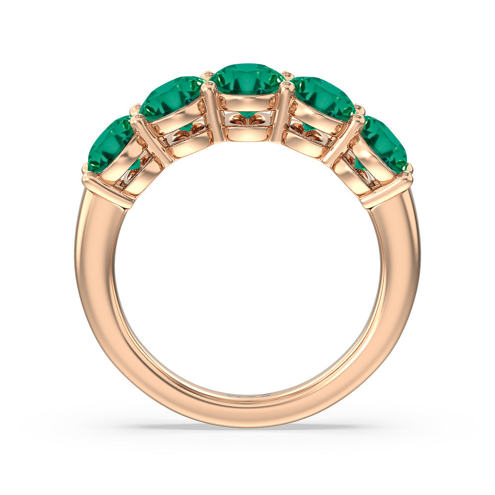 Five Stone Created Emerald Oval Shape Anniversary Ring with 14KT Rose Gold Cut Diamond in 14KT Rose Gold view 3

