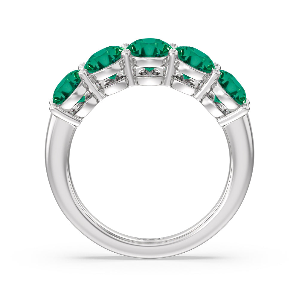 Five Stone Created Emerald Oval Shape Anniversary Ring with 14KT White Gold Cut Diamond in 14KT White Gold view 3
