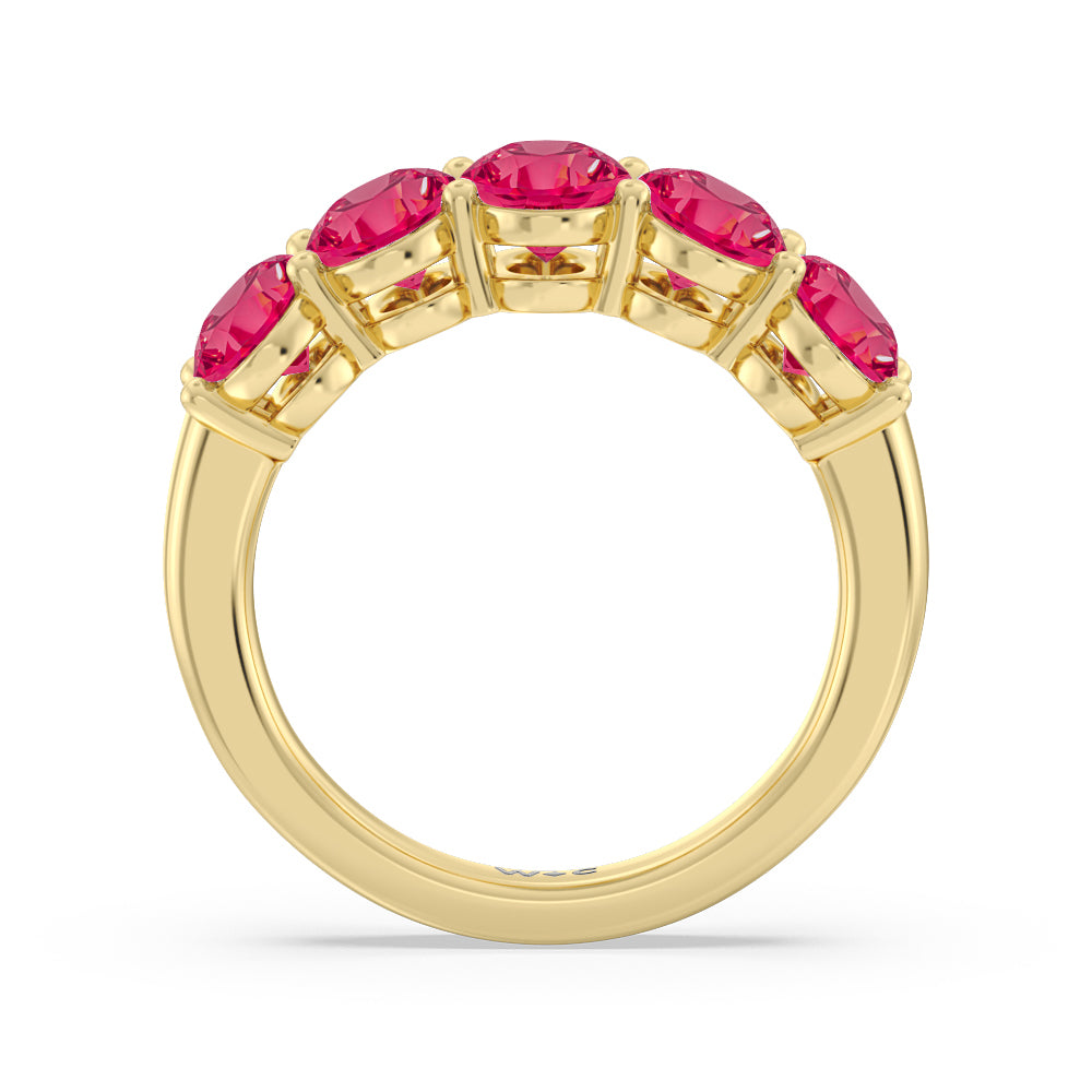 Five Stone Created Ruby Oval Anniversary Ring with 14KT Yellow Gold Cut Diamond in 14KT Yellow Gold view 3

