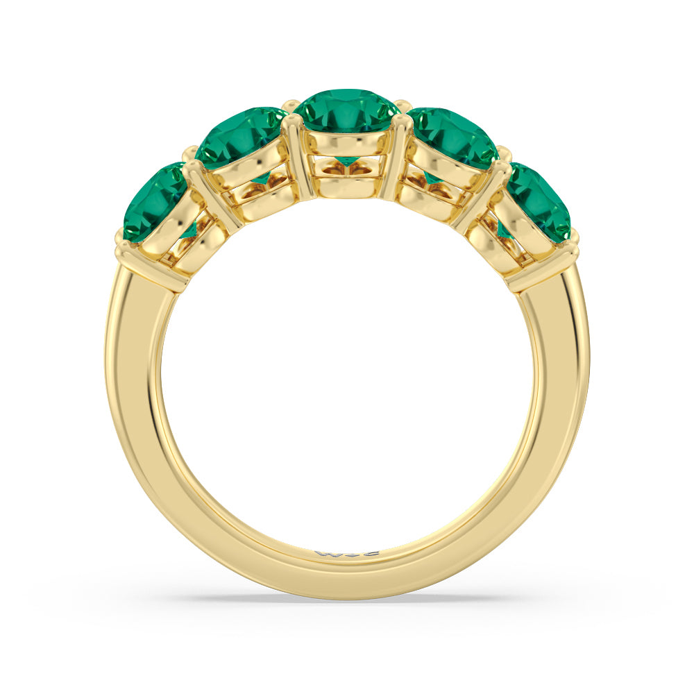 Five Stone Created Emerald Oval Shape Anniversary Ring with 14KT Yellow Gold Cut Diamond in 14KT Yellow Gold view 3

