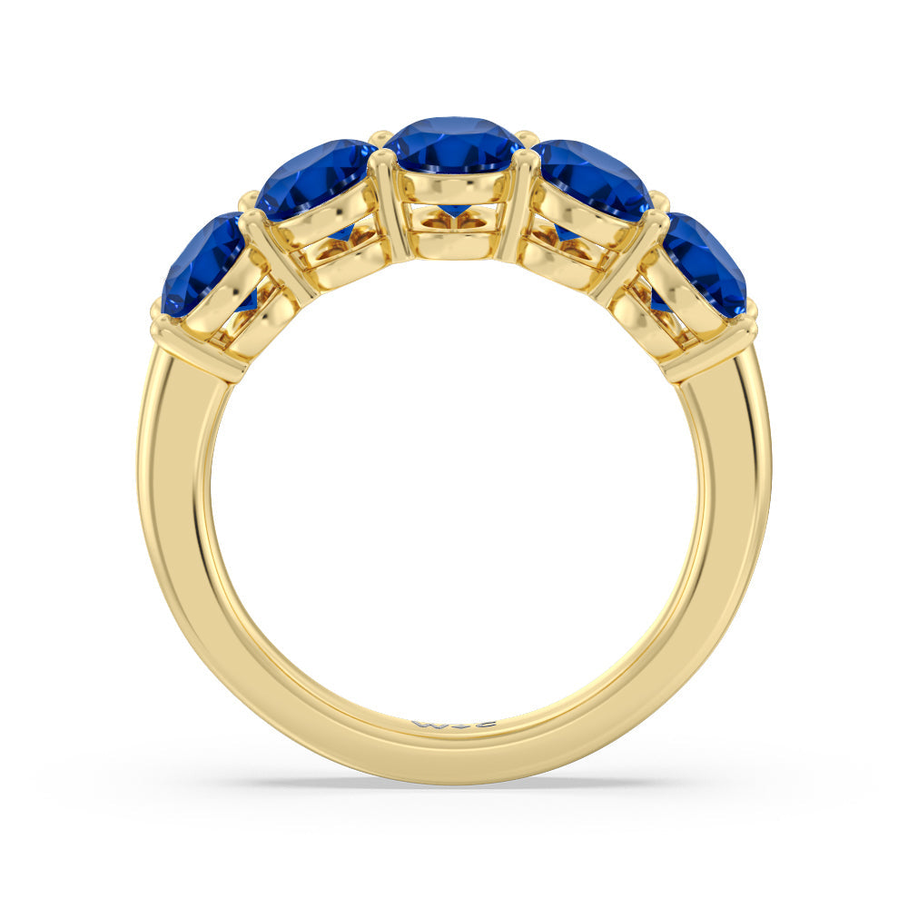 Five Stone Created Sapphire Oval Anniversary Ring with 14KT Yellow Gold Cut Diamond in 14KT Yellow Gold view 3

