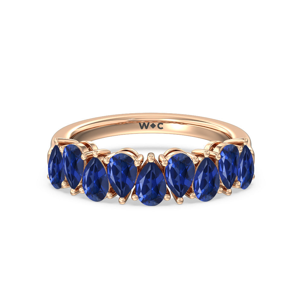 North-South Created Sapphire Pear Anniversary Ring with 14KT Rose Gold Cut Diamond in 14KT Rose Gold view 1
