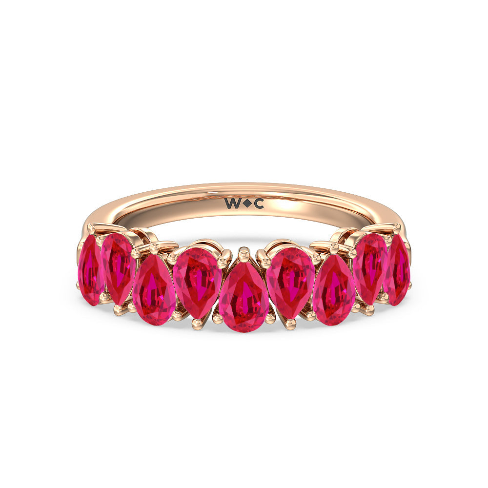 North-South Created Ruby Pear Anniversary Ring with 14KT Rose Gold Cut Diamond in 14KT Rose Gold view 1
