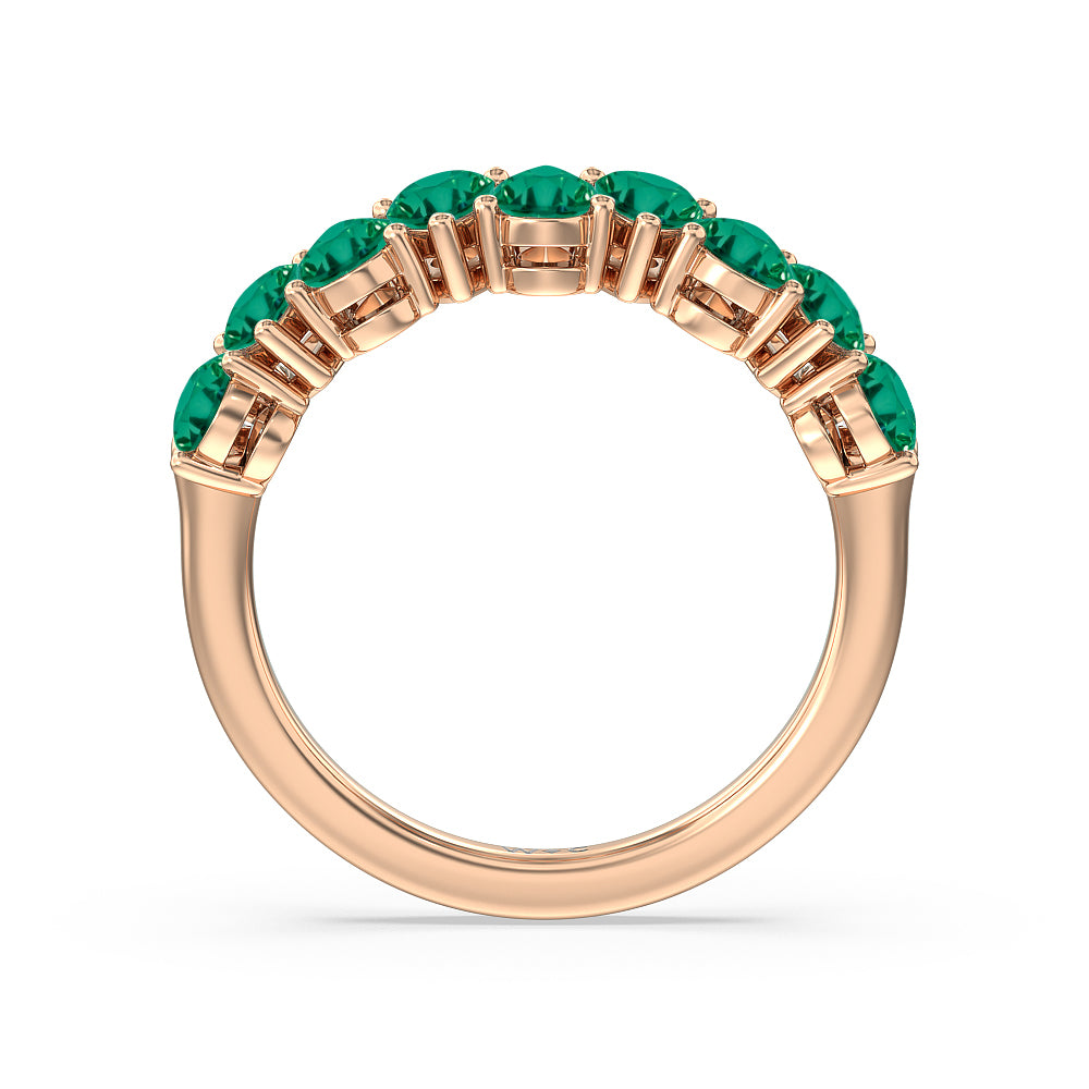 North-South Created Emerald Pear Shape Anniversary Ring with 14KT Rose Gold Cut Diamond in 14KT Rose Gold view 3
