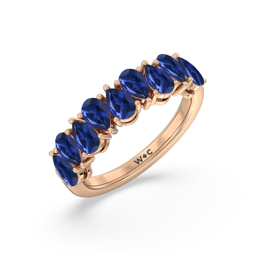 North-South Created Sapphire Pear Anniversary Ring with 14KT Rose Gold Cut Diamond in 14KT Rose Gold view 2
