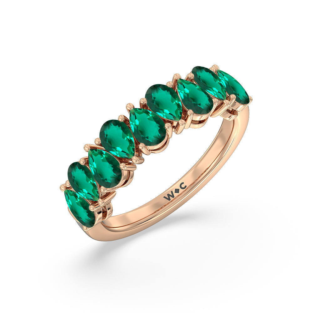 North-South Created Emerald Pear Shape Anniversary Ring with 14KT Rose Gold Cut Diamond in 14KT Rose Gold view 2
