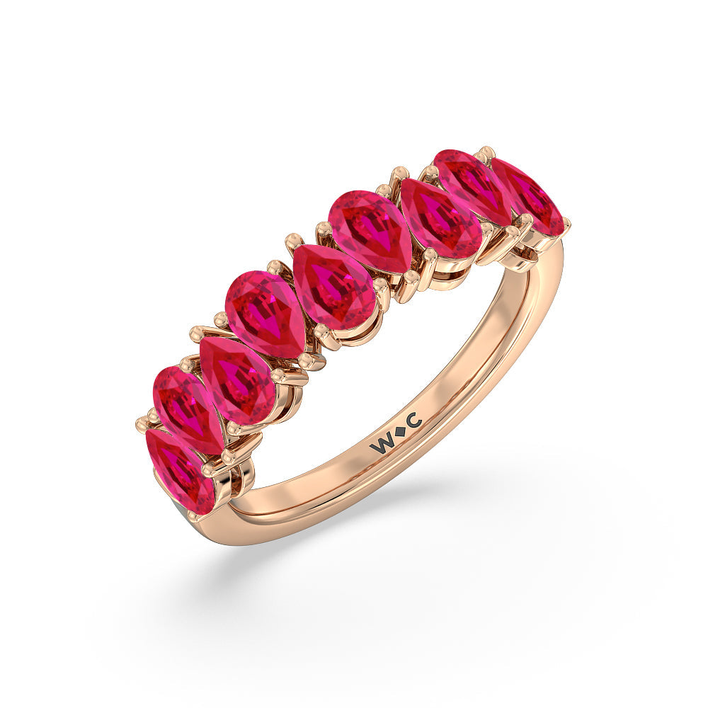 North-South Created Ruby Pear Anniversary Ring with 14KT Rose Gold Cut Diamond in 14KT Rose Gold view 2
