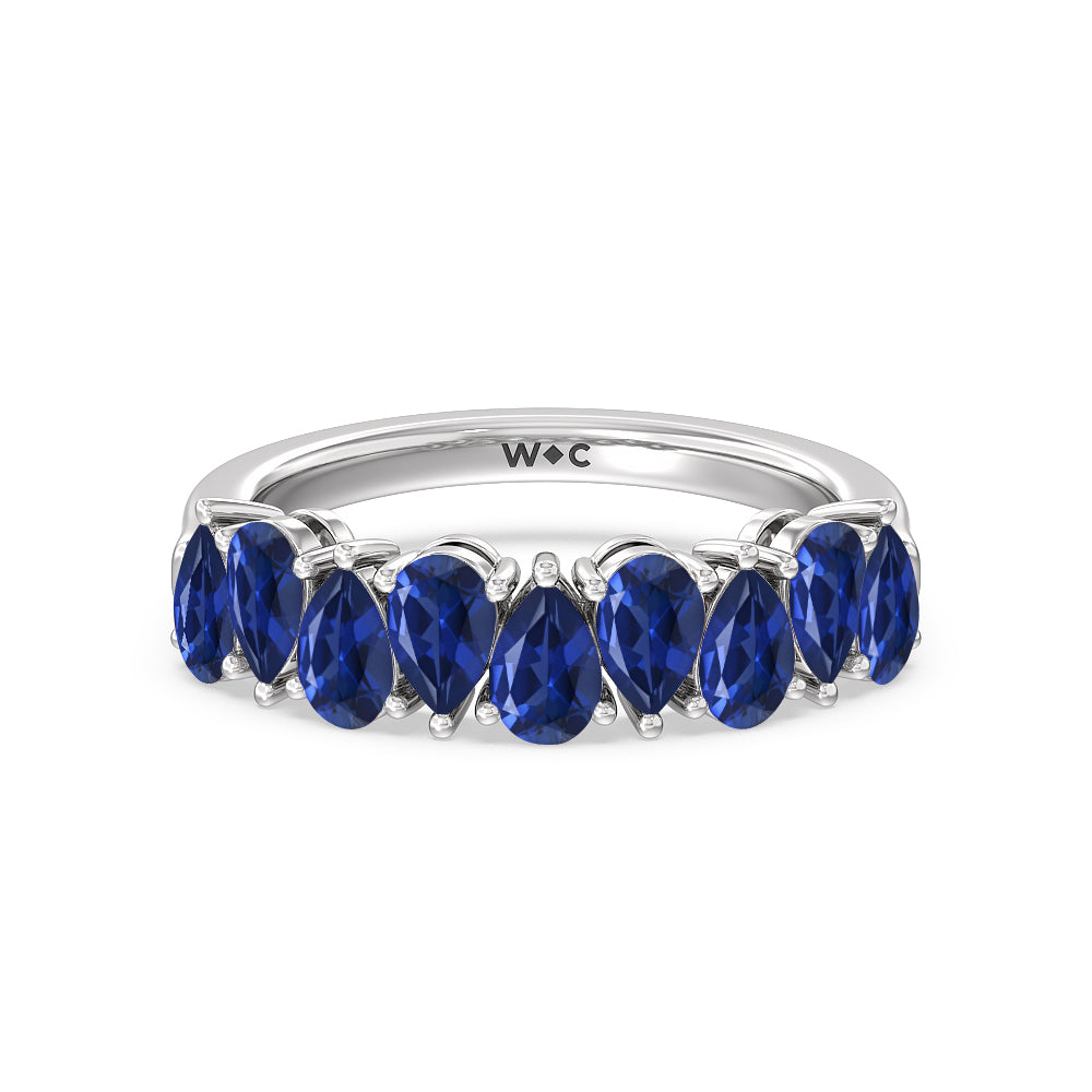 North-South Created Sapphire Pear Anniversary Ring with 14KT White Gold Cut Diamond in 14KT White Gold view 1
