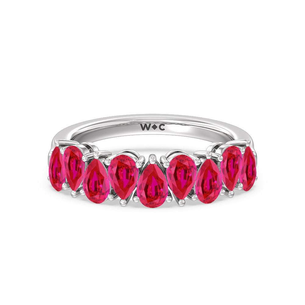 North-South Created Ruby Pear Anniversary Ring with 14KT White Gold Cut Diamond in 14KT White Gold view 1
