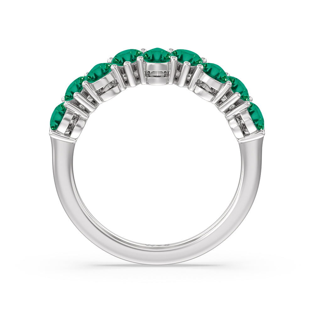 North-South Created Emerald Pear Shape Anniversary Ring with 14KT White Gold Cut Diamond in 14KT White Gold view 3
