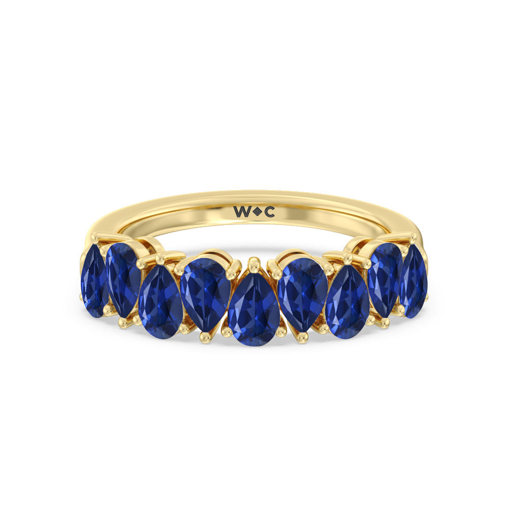 North-South Created Sapphire Pear Anniversary Ring with 14KT Yellow Gold Cut Diamond in 14KT Yellow Gold view 1
