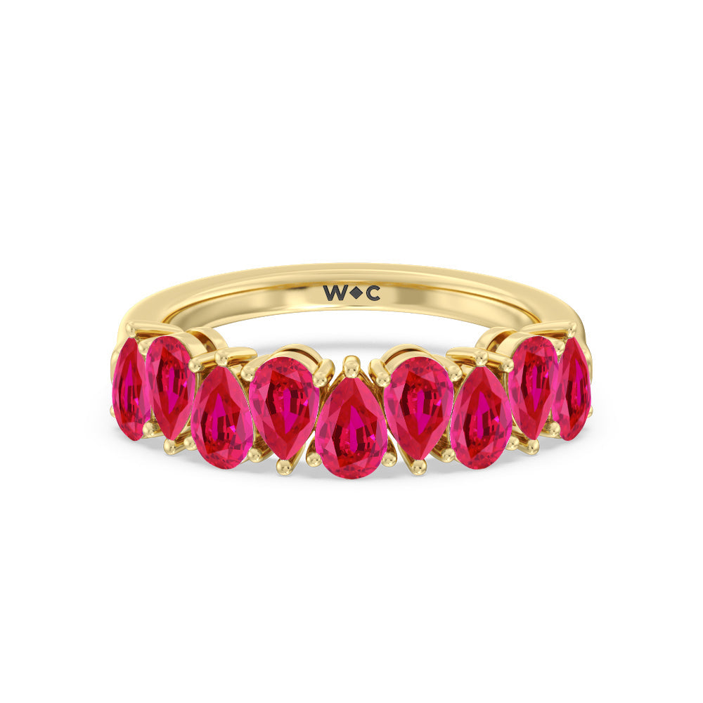 North-South Created Ruby Pear Anniversary Ring with 14KT Yellow Gold Cut Diamond in 14KT Yellow Gold view 1
