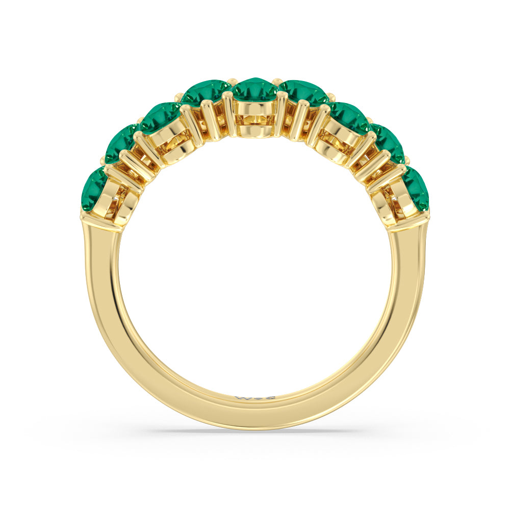 North-South Created Emerald Pear Shape Anniversary Ring with 14KT Yellow Gold Cut Diamond in 14KT Yellow Gold view 3
