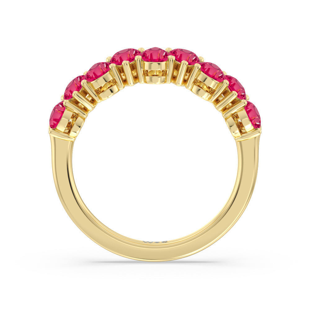 North-South Created Ruby Pear Anniversary Ring with 14KT Yellow Gold Cut Diamond in 14KT Yellow Gold view 3
