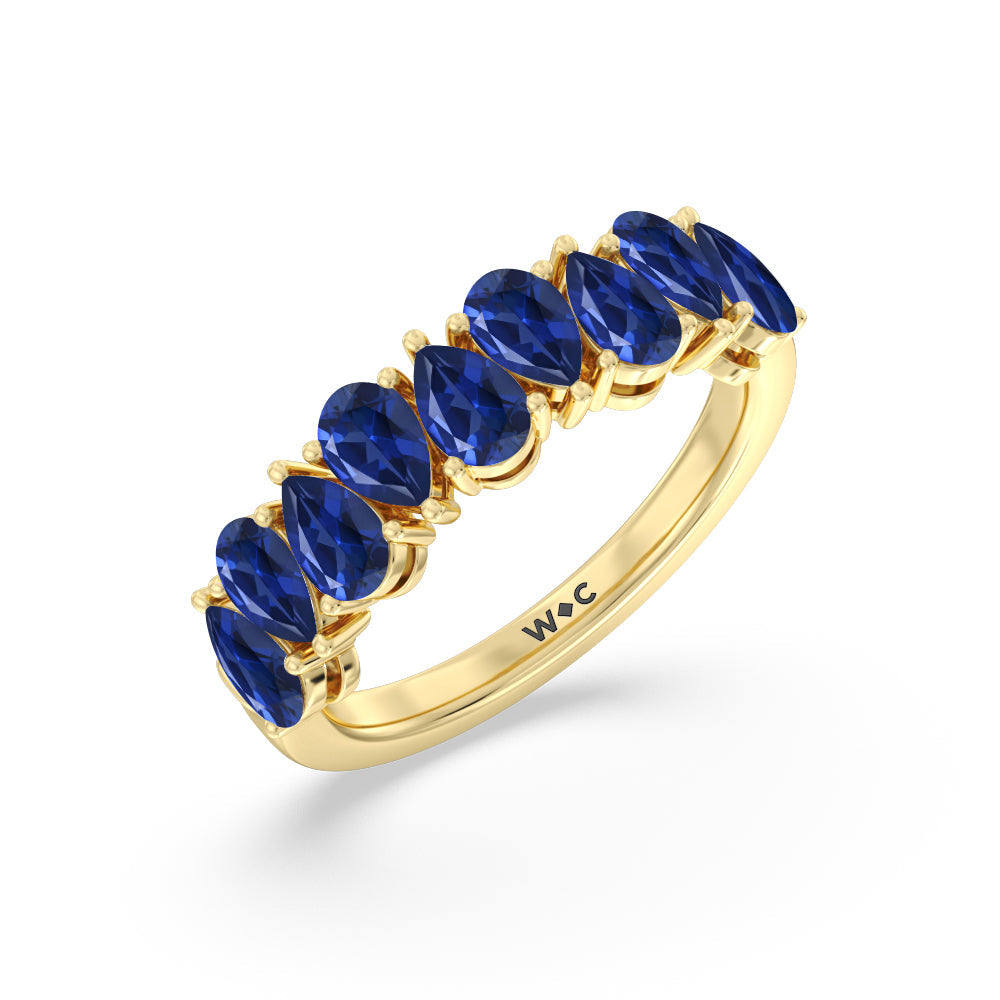 North-South Created Sapphire Pear Anniversary Ring with 14KT Yellow Gold Cut Diamond in 14KT Yellow Gold view 2
