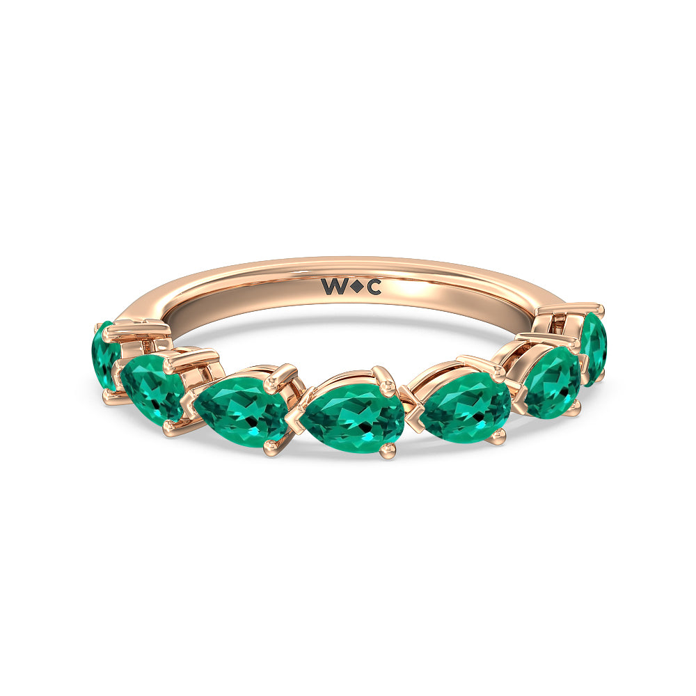 Trailing Created Emerald Pear Shape Anniversary Ring with 14KT Rose Gold Cut Diamond in 14KT Rose Gold view 1
