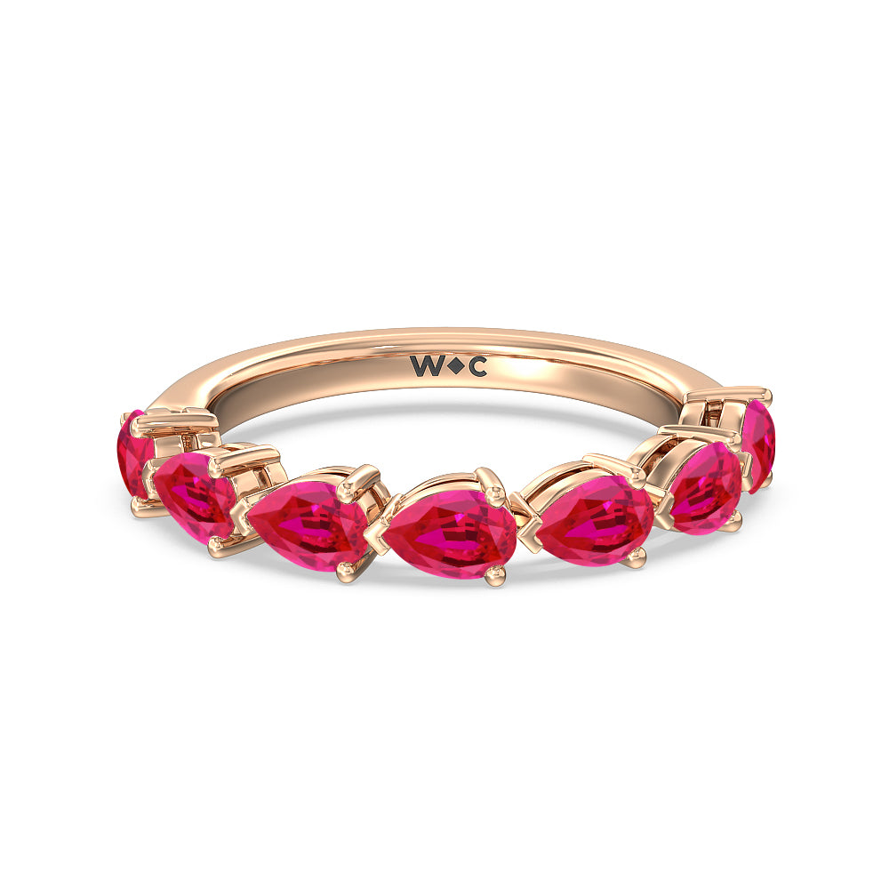 Trailing Created Ruby Pear Anniversary Ring with 14KT Rose Gold Cut Diamond in 14KT Rose Gold view 1

