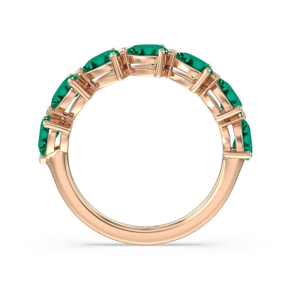 Trailing Created Emerald Pear Shape Anniversary Ring with 14KT Rose Gold Cut Diamond in 14KT Rose Gold view 3
